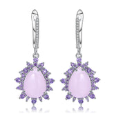 Barbie Pink Carnelian 925 Silver inlaid Gemstone Drop Earrings for Women