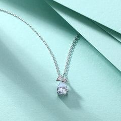 Leaf Pear Drop Zircon Pendant Silver Necklace for Women