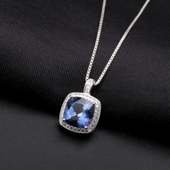 Fashionable and Luxurious High Sense Design Inlaid Colourful Gemstone Soleste Halo Square Pendant Sterling Silver Necklace for Women