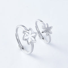 Hollow Flower Silver Couple Ring for Women