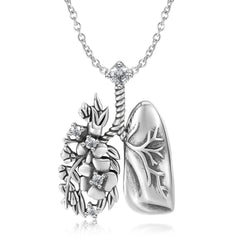 Lungs and Flower Pendant Silver Necklace