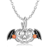 Halloween Flying Pumpkin Pendant Zircon Silver Necklace