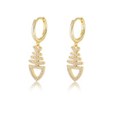 Zircon Fishbone Silver Drop Earrings for Women