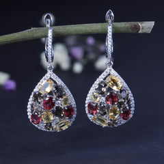 Colourful Mardi Gras Silver Drop Earrings for Women