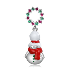 Christmas Snowman Circle Zircon Silver Necklace