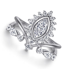 Marquise Zircon Exaggerated Modern Split Shank Silver Ring for Women