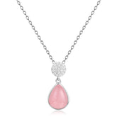 French Romantic Luxury Style Inlaid Pink Crystal Pear Drop Pendant Silver Necklace for Women