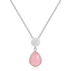 French Romantic Luxury Style Inlaid Pink Crystal Pear Drop Pendant Silver Necklace for Women