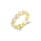 Emerald Cut White and Round Cut Pink Zircon Silver Ring for Women