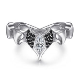 Retro Style Black and Marquise Zircon Silver Ring