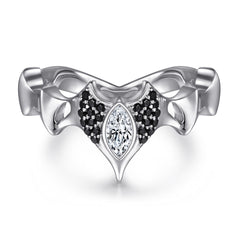 Retro Style Black and Marquise Zircon Silver Ring