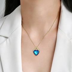 Creative Mermaid Tail with Heart Shape Blue Zircon Silver Necklace