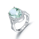 10*14mm Natural Oval Green Crystal Soleste Halo Luxury Sterling Silver Ring