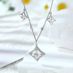 Marquise Zircon Flower Rhombus Pendant Silver Necklace for Women