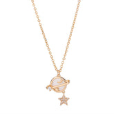Mother of Pearl Planet with Zircon Star Silver Necklace for Women