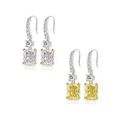 Rectangle Zircon Silver Hook Earrings