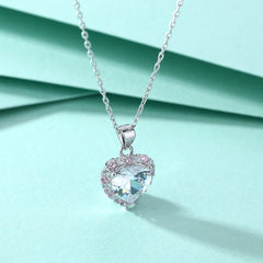 Heart with Pink Zircon Pendant Silver Necklace for Women