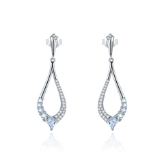 Hollow Tear Drop Natural Gemstones Silver Drop Earrings