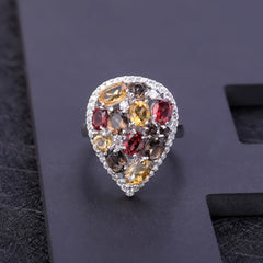 Colourful Mardi Gras Gemstone Luxury Pear Drop Sterling Silver Ring for Women
