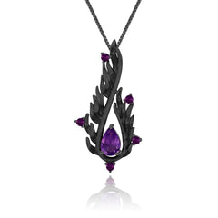 Italian Craft Design Sense of Dark Retro Style Natural Amethyst Pendant Silver Necklace for Women