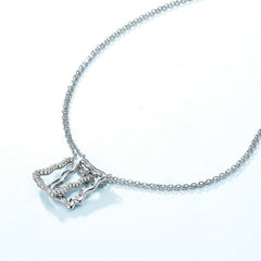Double Hollow Wavy Rectangle Pendant Zircon Sterling Silver Necklace