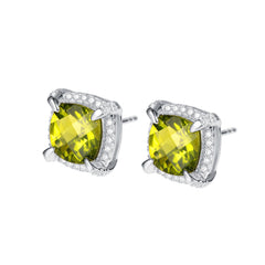 Soleste Halo Square Natural Olivine Silver Stud Earrings