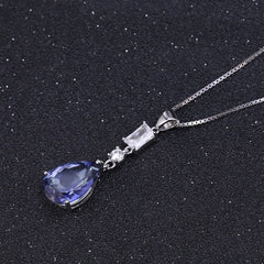 European Temperament Luxury Style Inlaid Natural Crystal Pear Drop Pendant Silver Necklace for Women