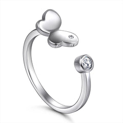 Butterfly with Round Zircon Silver Ring for Women