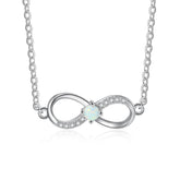 Round Opal Zircon Infinite Symbol Sterling Silver Necklace