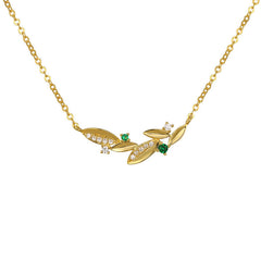 Wheat Ear with Green Zircon Pendant Silver Necklace for Women