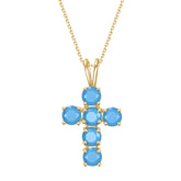 Exquisite Temperament Style Inlaid Synthetic Turquoise Cross Pendant Plated Gold Silver Necklace for Women