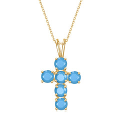 Exquisite Temperament Style Inlaid Synthetic Turquoise Cross Pendant Plated Gold Silver Necklace for Women