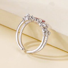 Heart Flower Double Layers Silver Ring for Women