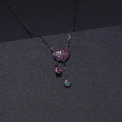 Dark Retro Style Personalized Design Inlaid Natural Rose Pomegranate Heart Shape Pendant Silver Necklace for Women