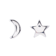 Mini Star Moon Silver Studs Earrings for Women