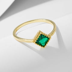 Square Emerald Colour Zircon Silver Ring