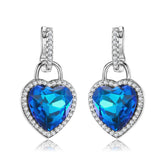 Heart Shap Blue Zircon Pendant Silver Drop Earrings