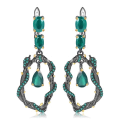 Italian Natural Vine Design Silver Drop Earrings for Women