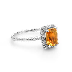 Natural Crystal Rectangle Soleste Halo Silver Ring for Women