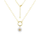 Zircon Daisy Flower with Circle Pendant Silver Necklace for Women