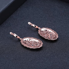Luxury Style Group Inlaid Natural Garnet Oval Silver Drop Earrings for Women