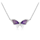 Purple Butterfly with Zircon Pendant Silver Necklace for Women