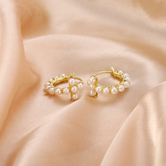 Cross with Pearl Silver Hoop Earrings for Women