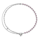 Melting Heart Pendant Zircon Tassel Splicing Silver Necklace