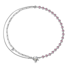 Melting Heart Pendant Zircon Tassel Splicing Silver Necklace