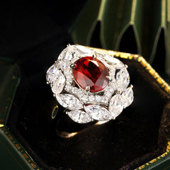 (Two Colours) Lab-Created Stone Oval Ice Cut Marquise Soleste Halo Silver Ring for Women