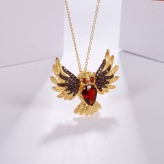 Colourful Treasure Brooch Pendant Dual-use Design Flying Owl Pendant Silver Necklace for Women