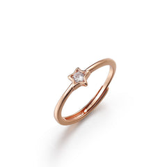 Five-pointed Star with Round Zircon Silver Ring for Women