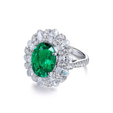 Luxury Halo Oval Lab Created Emerald Ring
