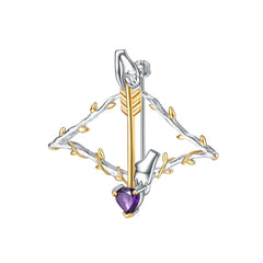 Cupid Bow Design Inlaid Natural Colourful Treasure Brooch Pendant Dual-use Silver Necklace for Women